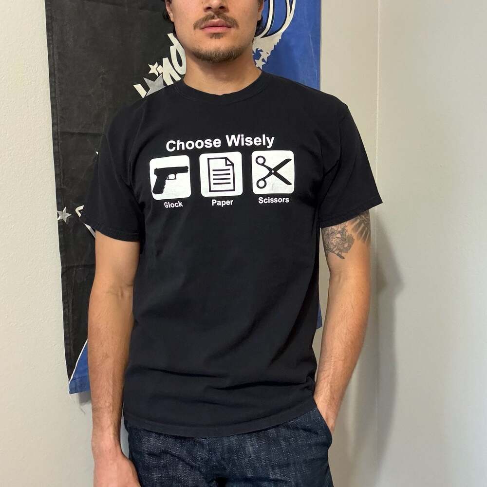 Hanes Choose Wisely Glock Paper Scissors Graphic T-Shirt Black Adult Large